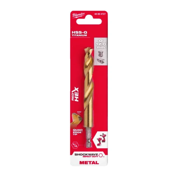 Свердло по металу RedHEX SHOCKWAVE HSS-G TiN MILWAUKEE, діаметр 12,0х127х82мм