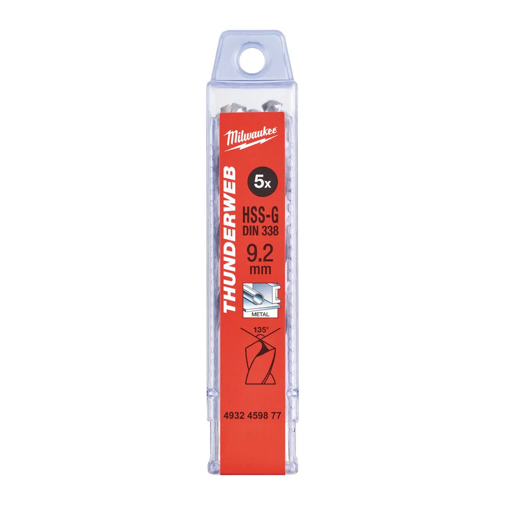 Свердло по металу THUNDERWEB HSS-G MILWAUKEE DIN338, діаметр 9,2х125х81мм, (5шт), пластикова коробка