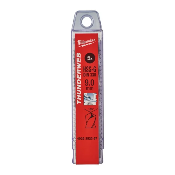 Свердло по металу THUNDERWEB HSS-G MILWAUKEE DIN338, діаметр 9,0×125х81мм, (5шт), пластикова коробка