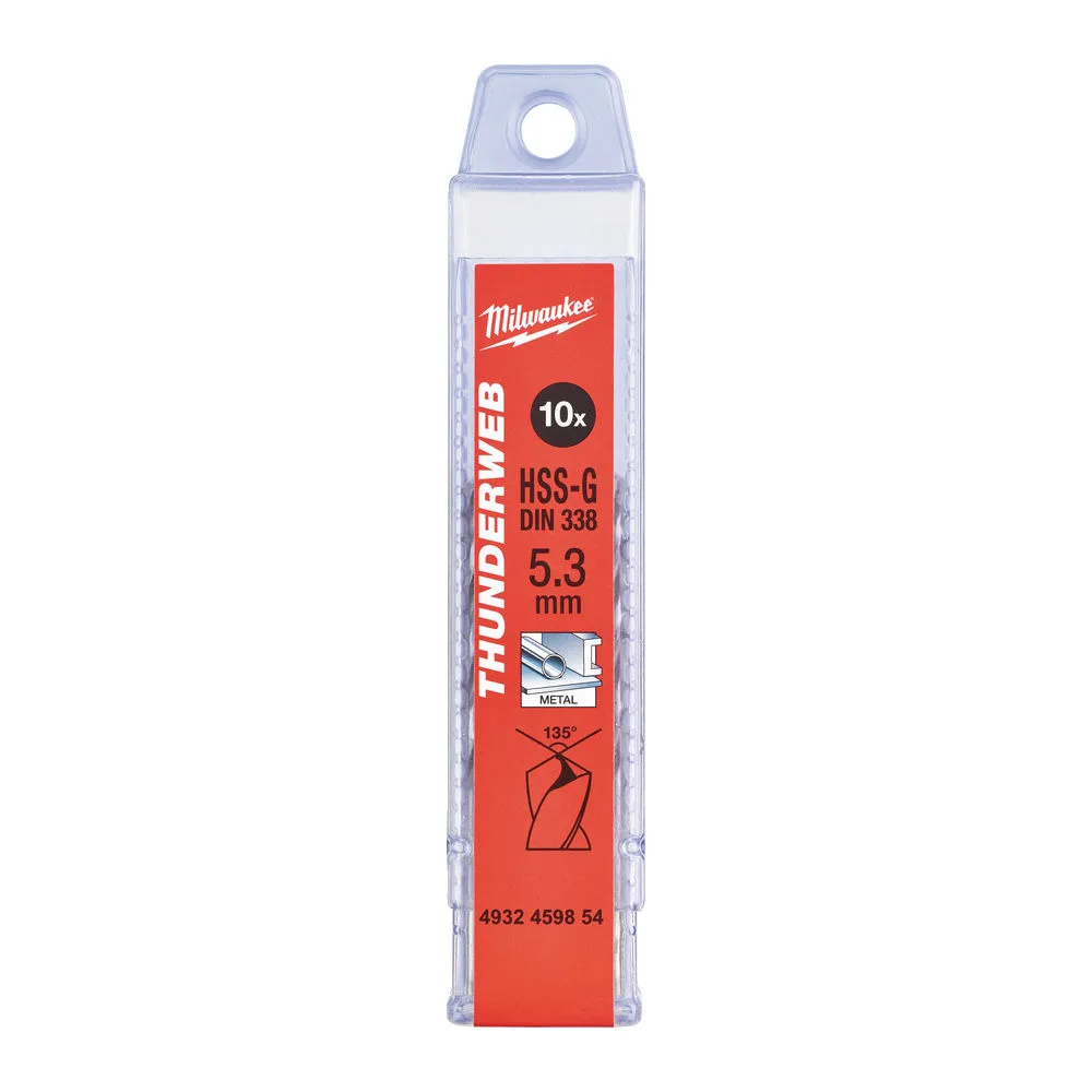 Свердло по металу THUNDERWEB HSS-G MILWAUKEE DIN338, діаметр 5,3х86х52мм, (10шт), пластикова коробка