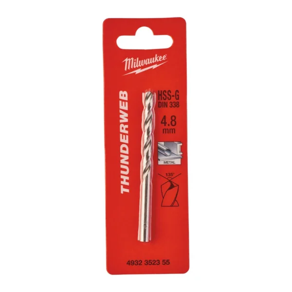 Свердло по металу THUNDERWEB HSS-G MILWAUKEE DIN338, діаметр 4,8×86х52мм