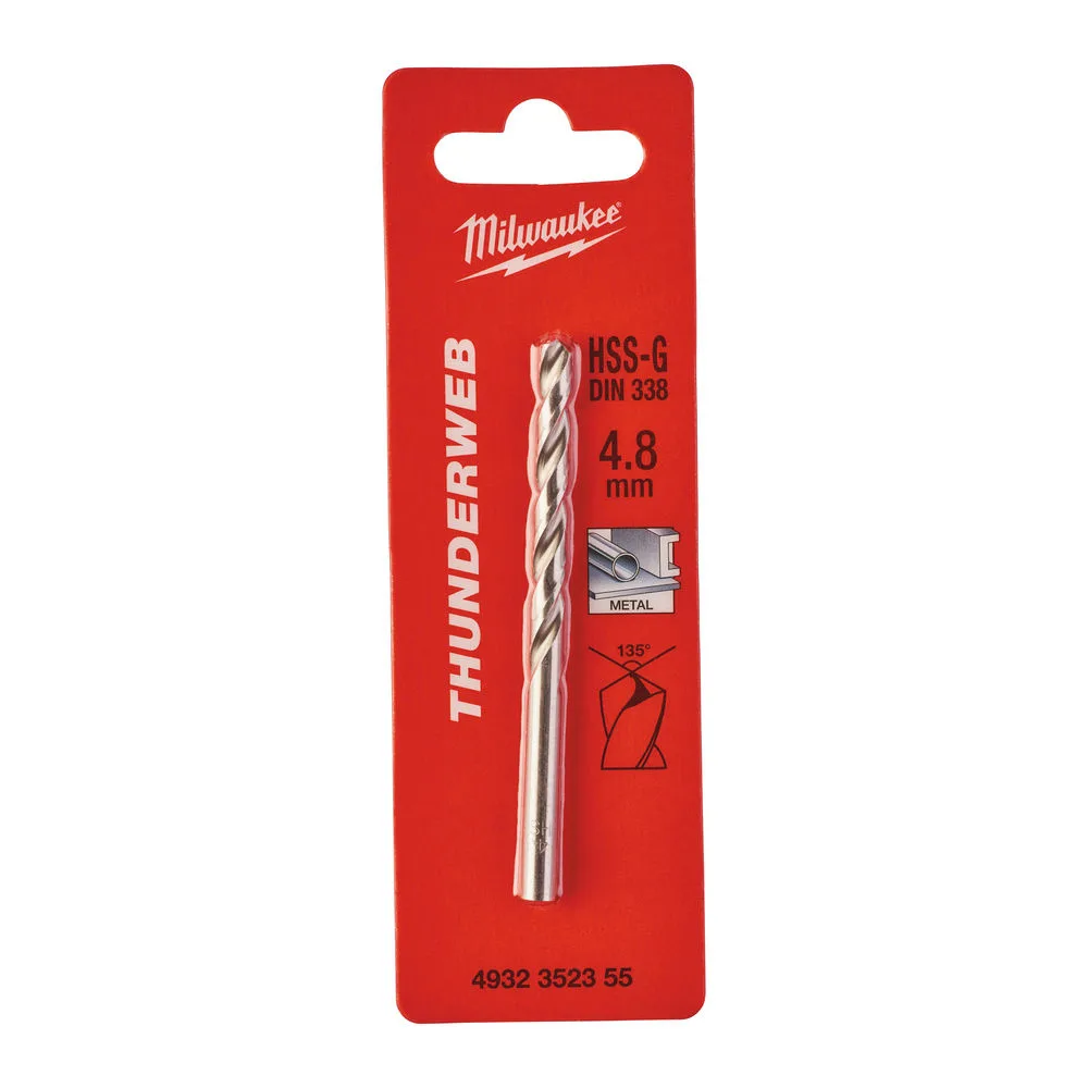 Свердло по металу THUNDERWEB HSS-G MILWAUKEE DIN338, діаметр 4,8x86х52мм