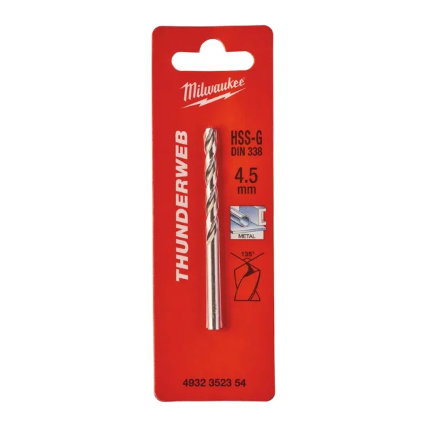 Свердло по металу THUNDERWEB HSS-G MILWAUKEE DIN338, діаметр 4,5×80х47мм