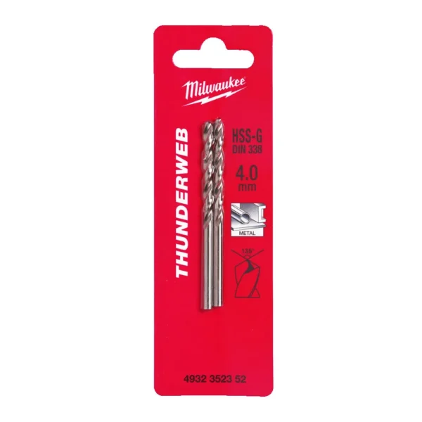 Свердло по металу THUNDERWEB HSS-G MILWAUKEE DIN338, діаметр 4,0×75х43мм, (2шт)