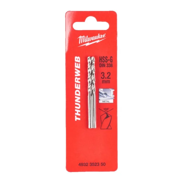 Свердло по металу THUNDERWEB HSS-G MILWAUKEE DIN338, діаметр 3,2×65х36мм, (2шт)