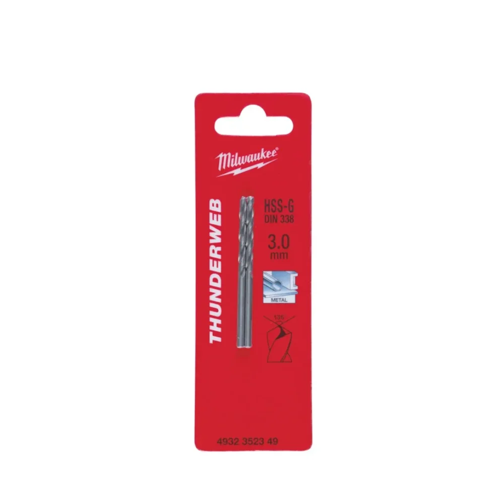 Свердло по металу THUNDERWEB HSS-G MILWAUKEE DIN338, діаметр 3,0x61х33мм, (2шт)