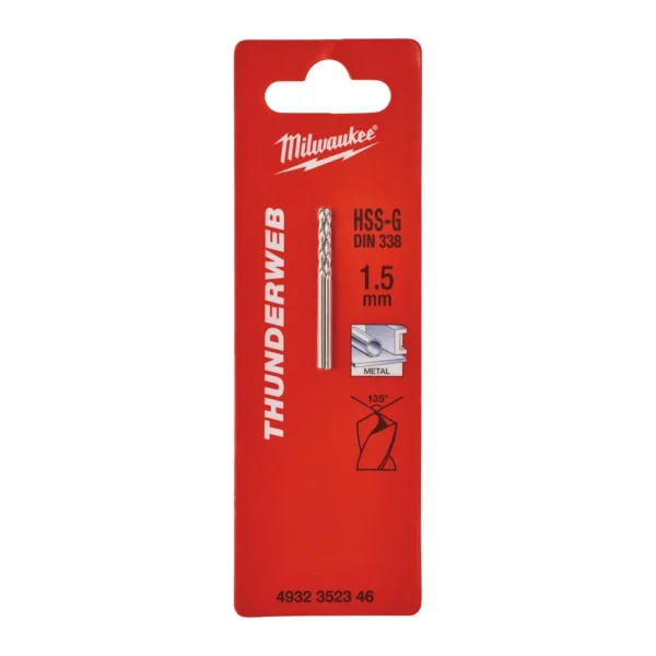 Свердло по металу THUNDERWEB HSS-G MILWAUKEE DIN338, діаметр 1,5×40х18мм, (2шт)
