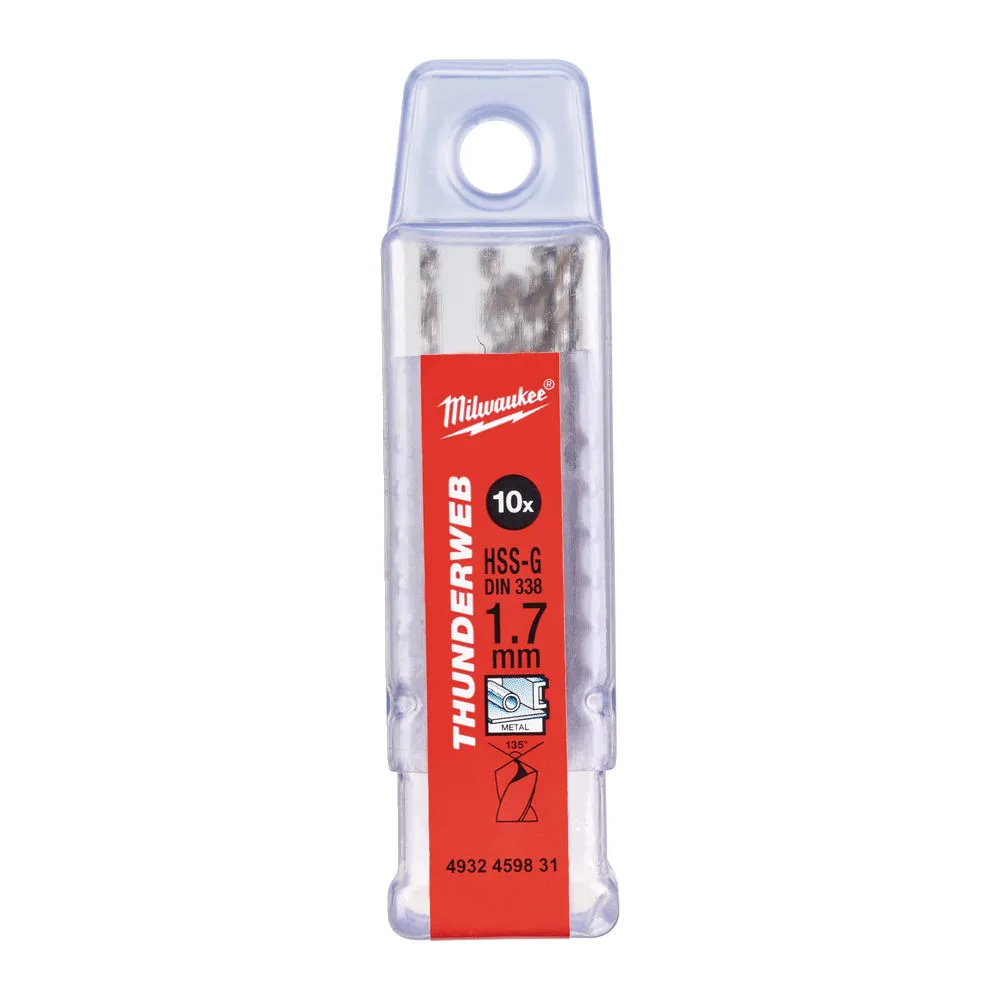 Свердло по металу THUNDERWEB HSS-G MILWAUKEE DIN338, діаметр 1,7х43х20мм, (10шт)