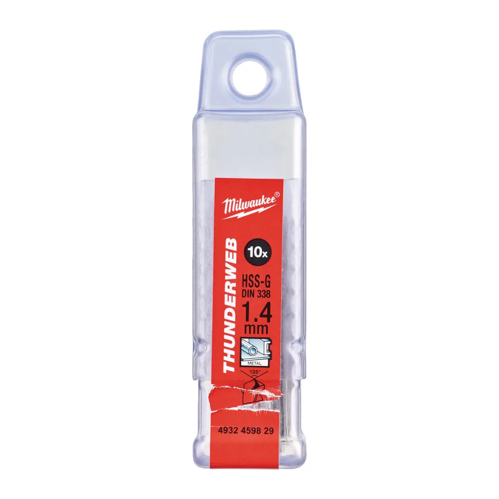 Свердло по металу THUNDERWEB HSS-G MILWAUKEE DIN338, діаметр 1,4х40х18мм, (10шт), пластикова коробка
