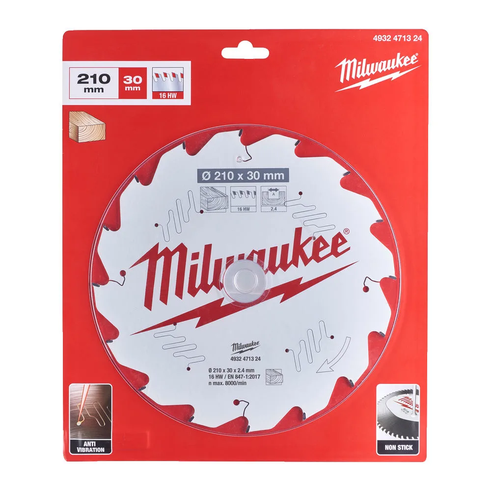 Диск пиляльний по дереву PFTE THIN KERF MILWAUKEE, діаметр 210x30x2,4мм, 16зуб.