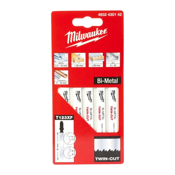 Полотна для лобзиків T123XF Bi-Metal TWIN CUT MILWAUKEE, 91х2,5/1,8мм, (5шт), (універсальні)