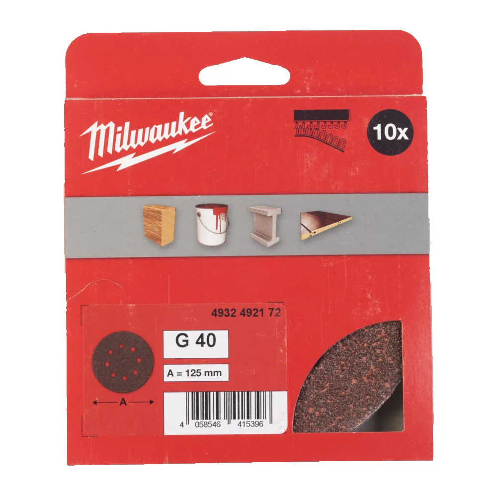 Папір шліфувальний MILWAUKEE діаметр 125/8 HL, зерно 40, (10шт)