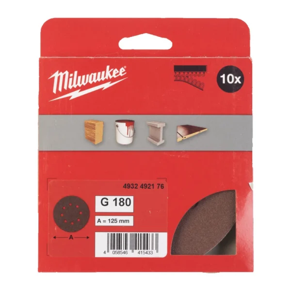 Папір шліфувальний MILWAUKEE діаметр 125/8 HL, зерно 180, (10шт)