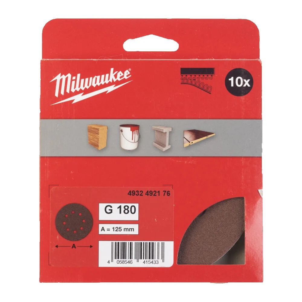 Папір шліфувальний MILWAUKEE діаметр 125/8 HL, зерно 180, (10шт)