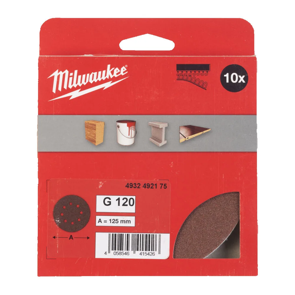 Папір шліфувальний MILWAUKEE діаметр 125/8 HL, зерно 120, (10шт)