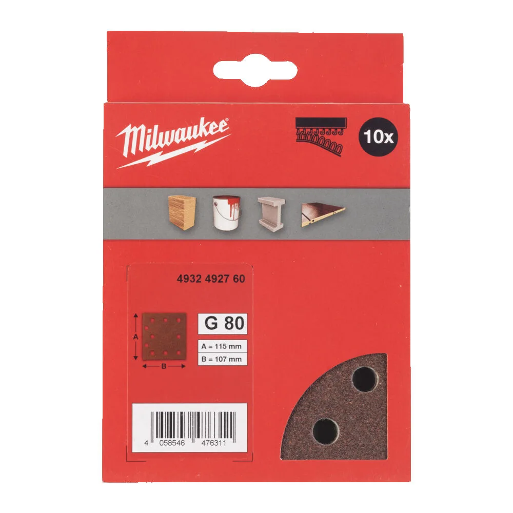 Папір шліфувальний MILWAUKEE, 115x107мм HL, зерно 80, (10шт)