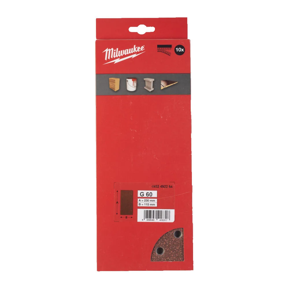 Папір шліфувальний MILWAUKEE, 115x230мм HL, зерно 60, (10шт)