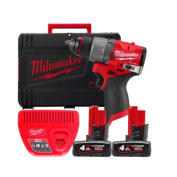 Дриль-шуруповерт акумуляторний MILWAUKEE, M12 FDD2-402X (зарядний пристрій С12 С, 2 акумулятори М12 В4 4Аг, кліпса для ременя, H