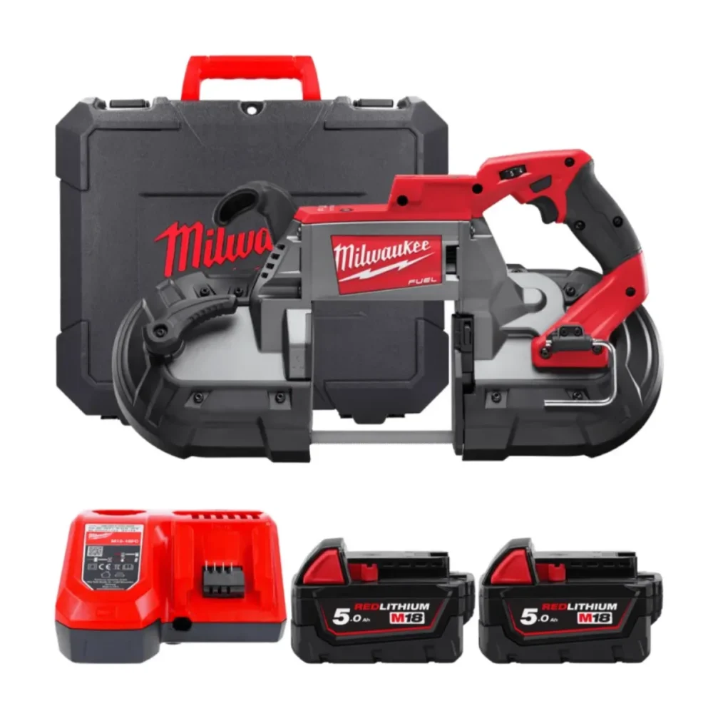 Пила стрічкова акумуляторна MILWAUKEE, M18 CBS125-502C (зарядний пристрій М12-18 FC, 2 акумулятори М18 В5 5Аг, кейс)