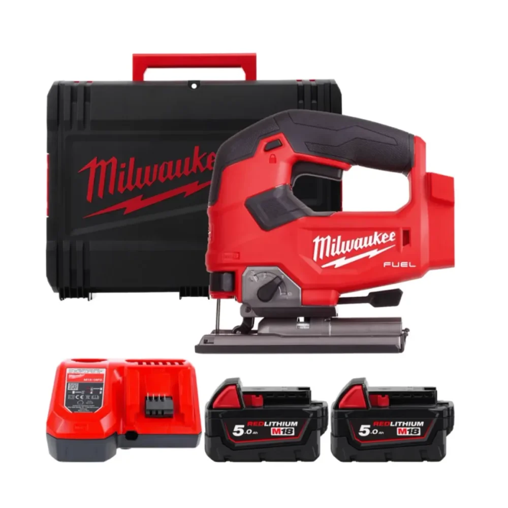 Лобзик акумуляторний MILWAUKEE, M18 FJS-502X (зарядний пристрій M12-18 FC, 2 акумулятори М18 В5 5Аг, аксесуари, HDкейс)