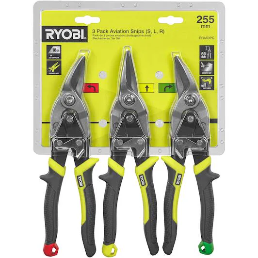 Ножиці по металу (набір 3шт) RYOBI (ліві, праві, прямі)