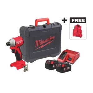 Шуруповерт ударний акумуляторний безщітковий MILWAUKEE M18 BLIDRCMC-402C (190Нм) (+ заряд.пристрій, 2 акум., HD кейс) + жилетка