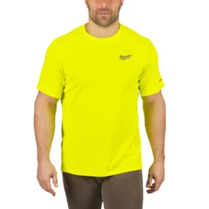 Футболка MILWAUKEE, WWSSYL-XXL дихаюча з коротким рукавом, жовта Hi-Vis, (розмір XXL)