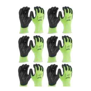 Рукавиці робочі сигнальні Hi-Vis MILWAUKEE, з опором порізам 3/C рівня, розмір 7/S, (12 пар)