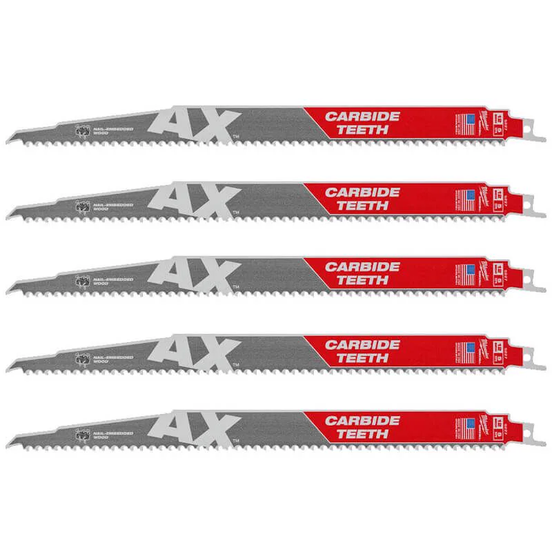 Полотно для шабельних пил AX CARBIDE MILWAUKEE, 300х5мм, (5шт), (деревина з цвяхами)