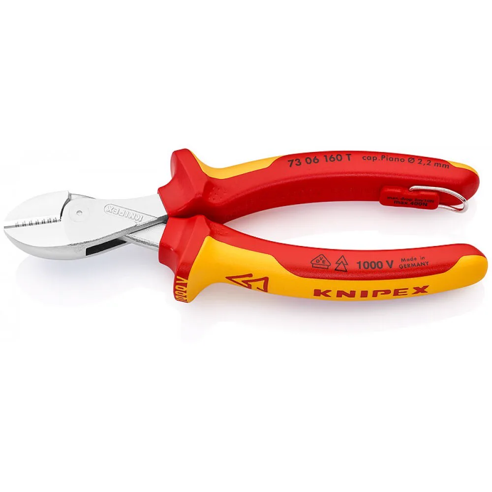 Кусачки бокові (бокорізи) компактні X-Cut, діаметр 12,0мм, 160мм VDE KNIPEX 73 06 160 Т, зі страхувальним кріпленням, хромовані