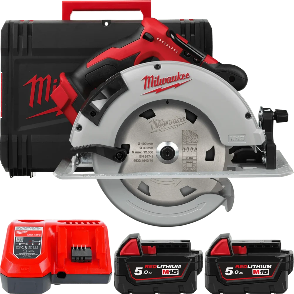 Пила дискова ручна аккумуляторна MILWAUKEE, M18 BLCS66-502X, діаметр 165мм (зарядний пристрій M12-18 FC, 2 акумулятори M18 B5 5А