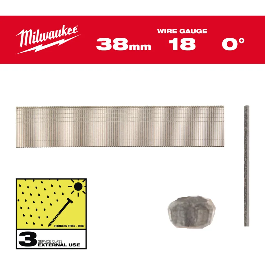 Цвяхи з нержавіки фінішні 18GA MILWAUKEE, з Т-подібним капелюшком, 38мм / SC3, (5000шт)