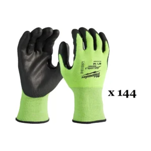Рукавиці робочі сигнальні Hi-Vis MILWAUKEE, з опором порізам 3/C рівня, розмір 8/M, (144 пари)