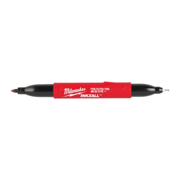 Маркер для будмайданчика INKZALL Double Tip MILWAUKEE, тонкий/ультра-тонкий, чорний (48223115)