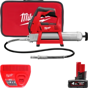 Шприц для змащування акумуляторний MILWAUKEE, M12 GG-401B (зарядний пристрій, 1 акумулятор М12 В4 4Ач, алюмінієва туба, сумка)