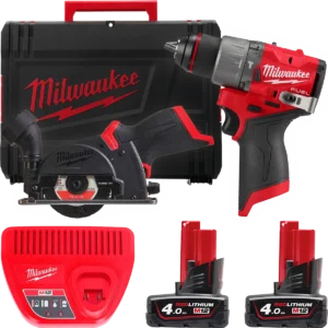 Набір з 2х інструментів акумуляторних безщіткових MILWAUKEE, M12FPP2G2-402X (зарядний пристрій С12, 2 акумулятори М12 В4 4Аг, др