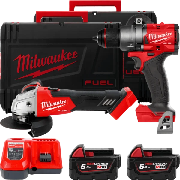Набір акумуляторних інструментів Milwaukee M18FPP2E3-502X (ударний дриль M18 FPD3, кутова шліфувальна машина M18 FSAG125X, 2xаку