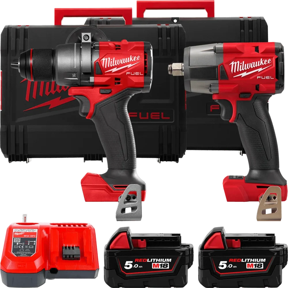 Набір акумуляторних інтрументів Milwaukee M18FPP2F3-502X (ударний дриль M18 FPD3, M18 FMTIW2F12 бездротовий ударний гайковерт 1/