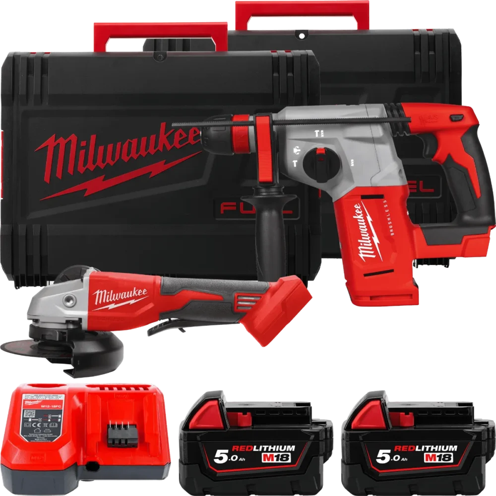 Набір з 2х інструментів акумуляторних безщіткових MILWAUKEE, M18 BLPP2G-502X (зарядний пристрій M12-18FC, 2 акумулятори М18 В5 5