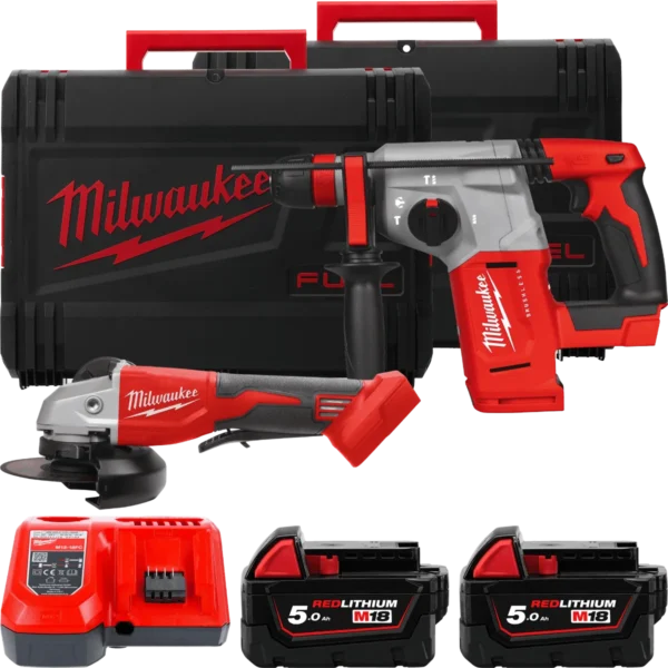 Набір з 2х інструментів акумуляторних безщіткових MILWAUKEE, M18 BLPP2G-502X (зарядний пристрій M12-18FC, 2 акумулятори М18 В5 5